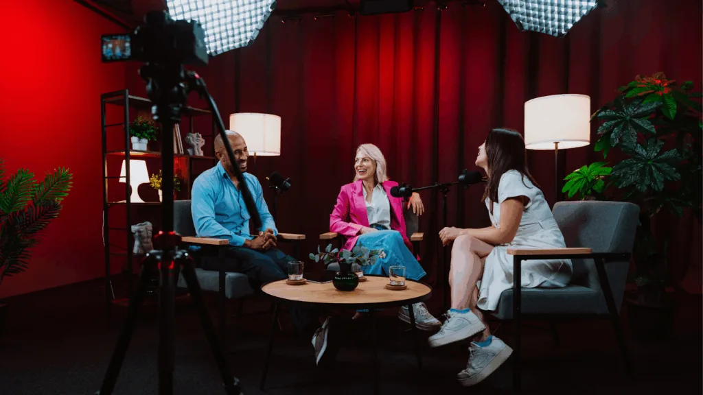 Influencers in a podcast studio.