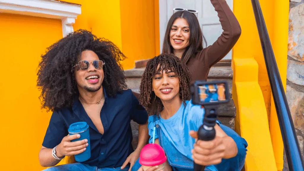 Social media creators recording partnership content.