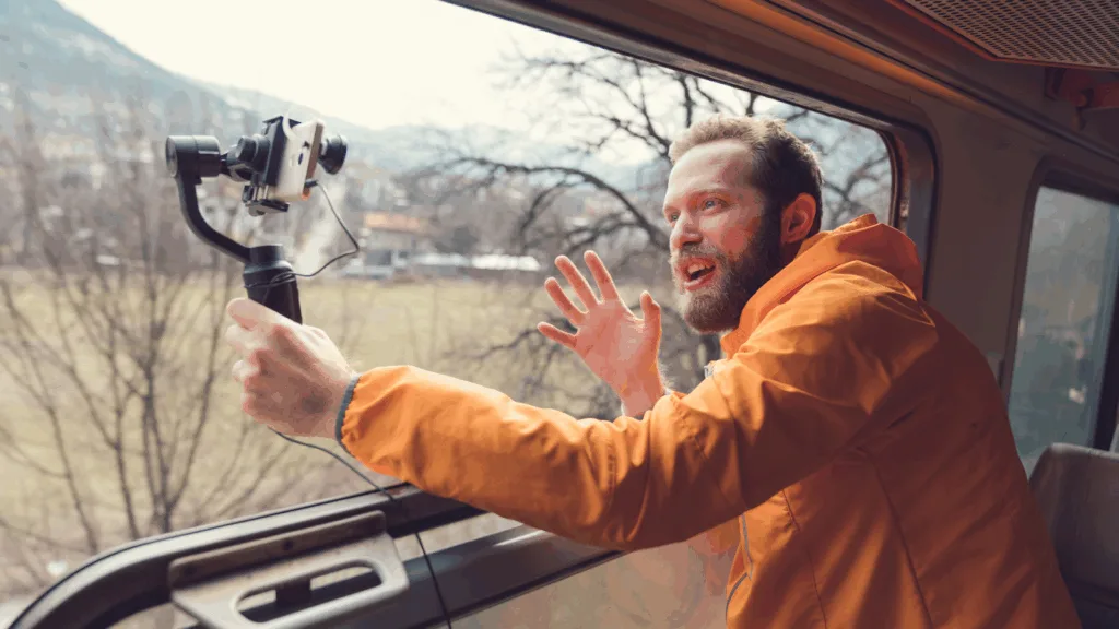 Influencer doing travel vlog content